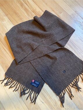Chaps Dark Brown Fringe Lambs Wool-Blend Scarf Dark Academia Chequered